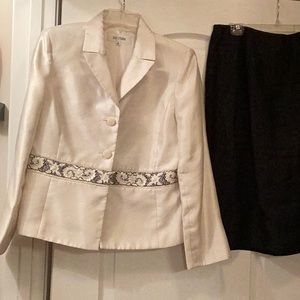2pc Suit white jacket with decorative beads and black skirt